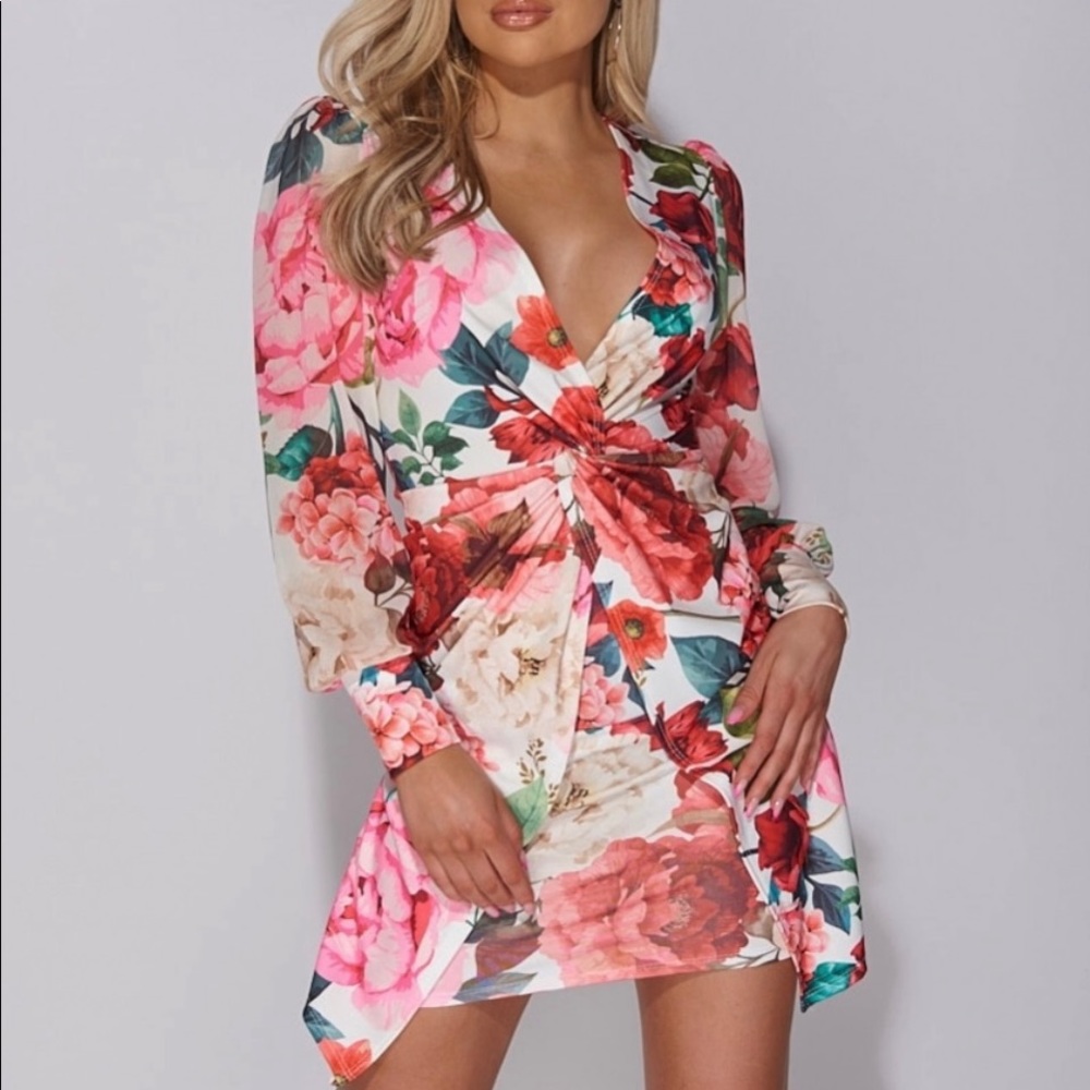 White floral mini dress